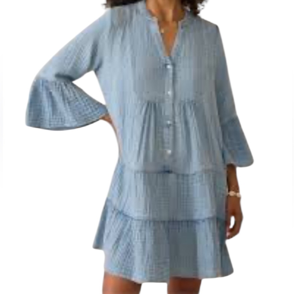 Faherty Dream Cotton Gauze Kasey Dress in Light Indigo Wash NWT - Picture 2 of 16